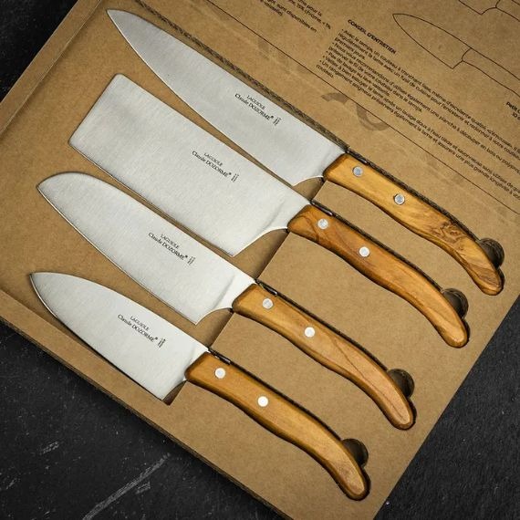 Caixa com 4 Facas de Chef Claude Dozorme Laguiole Madeira de Oliveira