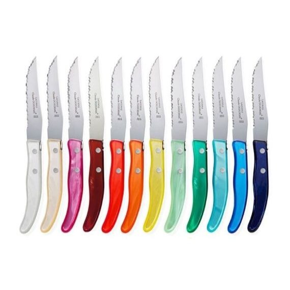 Conjunto com 12 Facas de Mesa Claude Dozorme Laguiole Coloridas