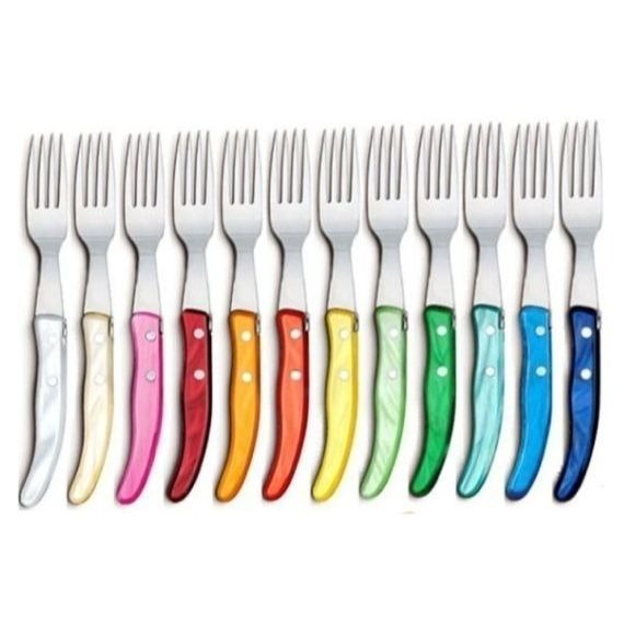 Conjunto com 12 Garfos de Mesa Claude Dozorme Laguiole Coloridas