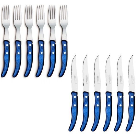 Conjunto com 6 Facas e 6 Garfos Claude Dozorme Laguiole Azul Escuro