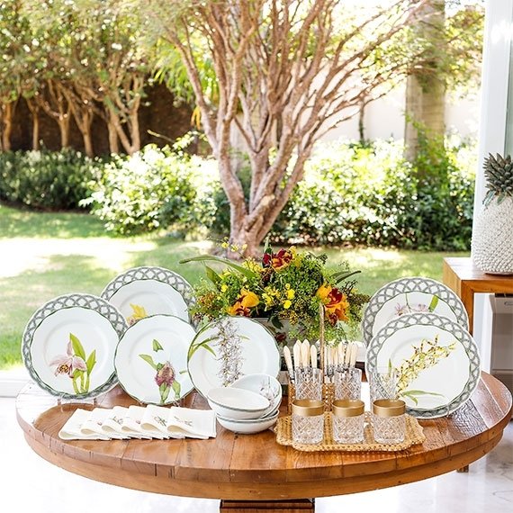 Conjunto Pratos Rasos Orquídeas Matisse Casa 6 peças