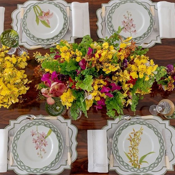 Conjunto Pratos Sobremesa Orquídeas Matisse Casa 6 peças