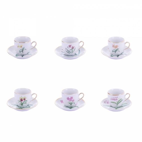 Conjunto Xícaras Café Orquídeas Matisse Casa 6 peças