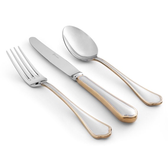 Faqueiro Florence St. James INOX com Detalhe em Ouro 130 Peças