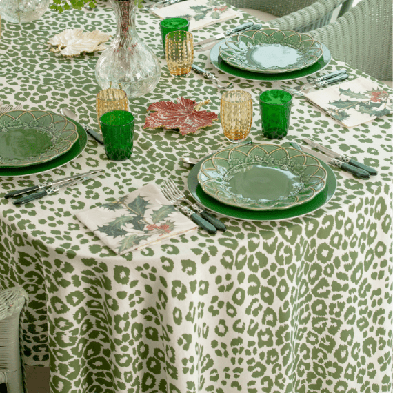 Toalha de Mesa 1,80x3,65 Leopard Verde Linho
