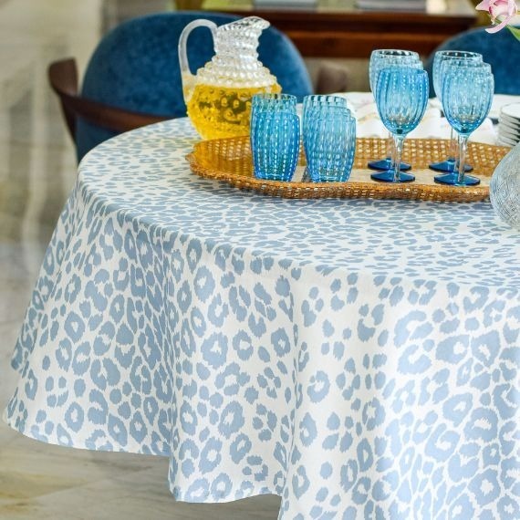 Toalha de Mesa Leopard Azul Redonda 1,80 Linho Matouk