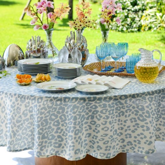 Toalha de Mesa Leopard Azul Redonda 2,30 Linho Matouk