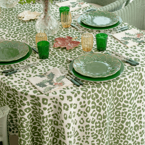 Toalha de Mesa Leopard Verde Redonda 1,80 Linho Matouk