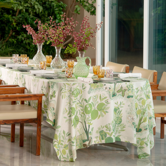 Toalha de Mesa Citrus Garden Verde Redonda 2,30 Linho Matouk