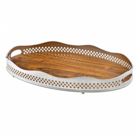 Bandeja Oval Com Fundo de Madeira St. James Prata
