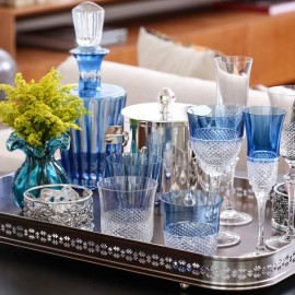 Bandeja Retangular Galeria Cross com Fundo de Madeira St. James Prata