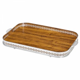Bandeja Retangular Galeria Cross com Fundo de Madeira St. James Prata