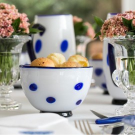 Bowl Bon Bon Branco com Pois Azul Zafferano 