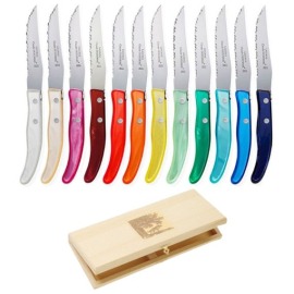 Caixa com 12 Facas de Mesa Claude Dozorme Laguiole Coloridas