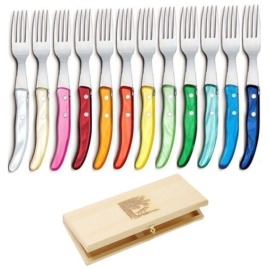 Caixa com 12 Garfos de Mesa Claude Dozorme Laguiole Coloridas