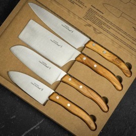 Caixa com 4 Facas de Chef Claude Dozorme Laguiole Madeira de Oliveira