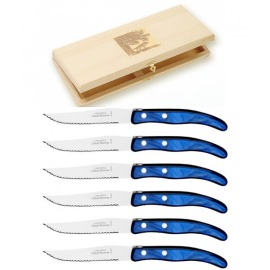 Caixa com 6 Facas de Mesa Claude Dozorme Laguiole Azul Escuro