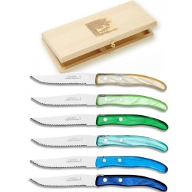 Caixa com 6 Facas de Mesa Claude Dozorme Laguiole Verde/Azul