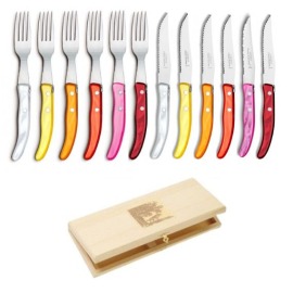 Caixa com 6 Facas e 6 Garfos Claude Dozorme Laguiole Coloridas