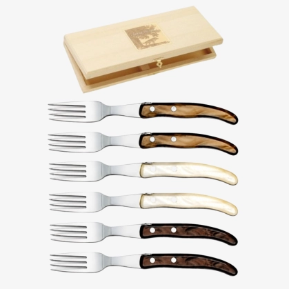 Caixa com 6 Garfos de Mesa Claude Dozorme Laguiole Marrom