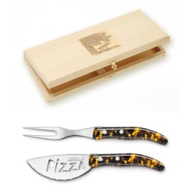 Caixa com Garfo e Faca para Pizza Claude Dozorme Laguiole Tartaruga