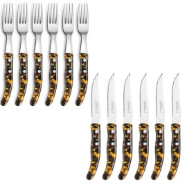 Conjunto com 6 Facas e 6 Garfos Claude Dozorme Laguiole Tartaruga