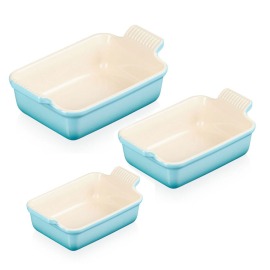Conjunto Travessas Retangulares Heritage Azul Caribe Le Creuset 3 peças