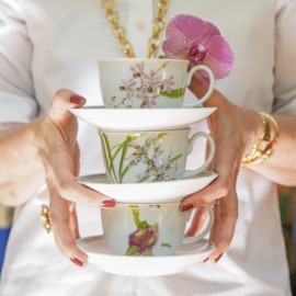 Conjunto Xícaras Chá Orquídeas Matisse Casa 6 peças