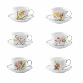 Conjunto Xícaras Chá Orquídeas Matisse Casa 6 peças