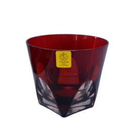 Copo Whisky Baixo Lapidado Vermelho Strauss