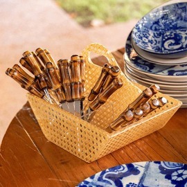 Faca de Mesa Bambu Natural Escuro Gold