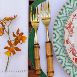 Garfo de Mesa Bambu Natural Gold