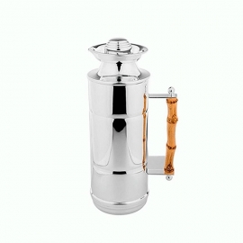 Garrafa Térmica com Alça de Bambu  Prata M