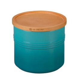 Pote com Tampa de Madeira 1,1L Azul Caribe Le Creuset