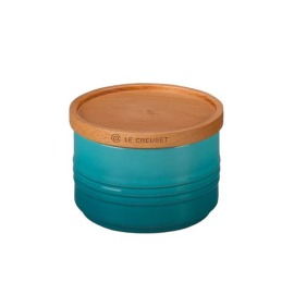 Pote com Tampa de Madeira 220ml Azul Caribe Le Creuset