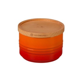 Pote com Tampa de Madeira 220ml Laranja Le Creuset