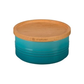 Pote com Tampa de Madeira 420ml Azul Caribe Le Creuset