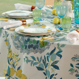 Toalha de Mesa Citrus Garden Azul 1,80x4,30 Linho Matouk