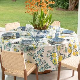 Toalha de Mesa Citrus Garden Azul Redonda 2,30 Linho Matouk